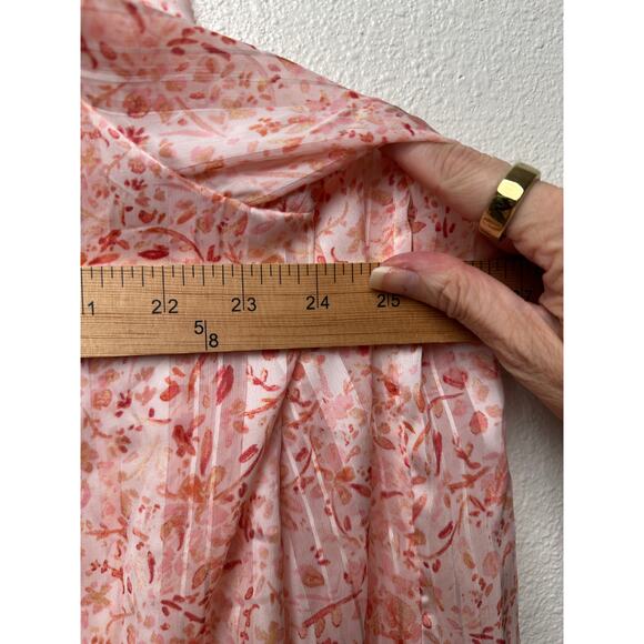 NWT H&M Floral Ruffle Tie-Neck Crêpe Blouse Peach Pink L - Picture 12 of 13